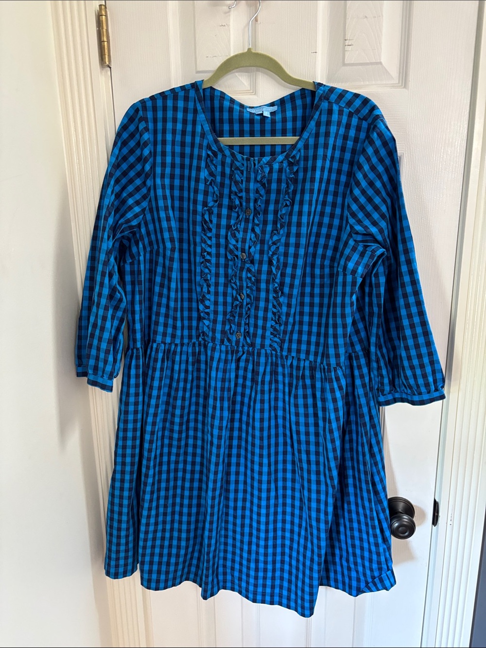 Draper James Blue and Black Gingham Midi Dress